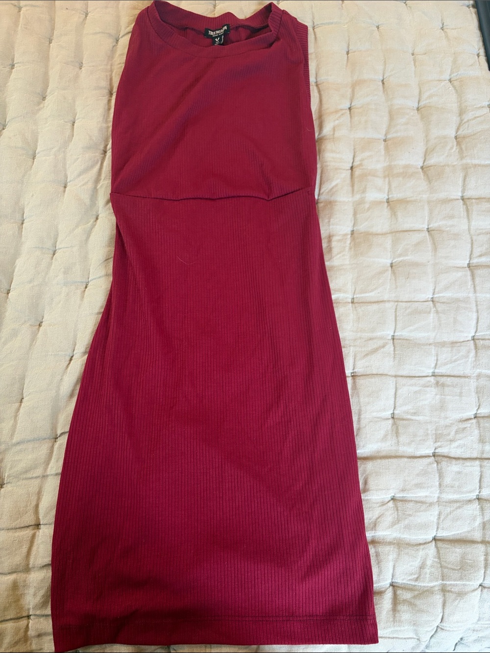 True Religion Ribbed Sleeveless Midi Dress in Burgundy
